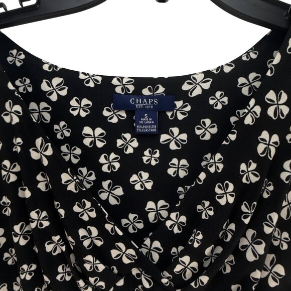 Chaps Black White Floral Dress Size Small Sleeveless Stretch Preppy Whimsygoth - Picture 3 of 7